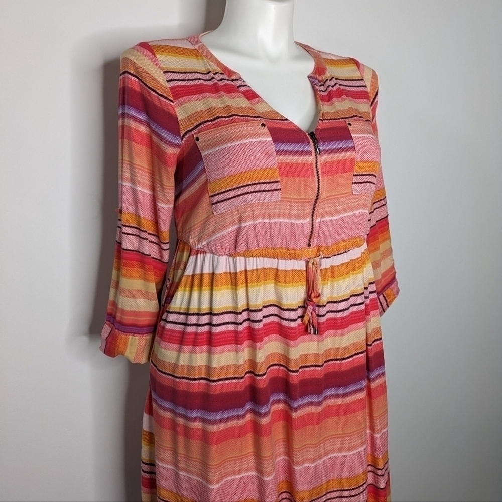 ✨3/$15 Torrid pink orange yellow striped drawstring waist dress 10 - Picture 4 of 11
